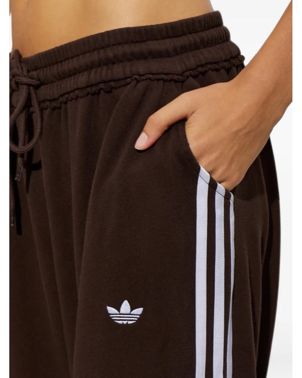 Adidas Brown Logo-Embroidered Side-Stripe Track Pants