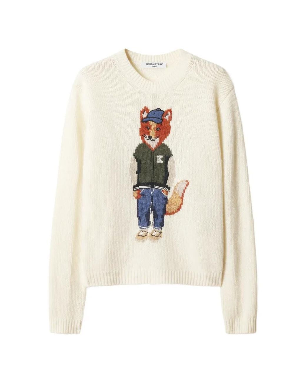 Maison Kitsuné White Dressed Fox Intarsia-Knit Sweater
