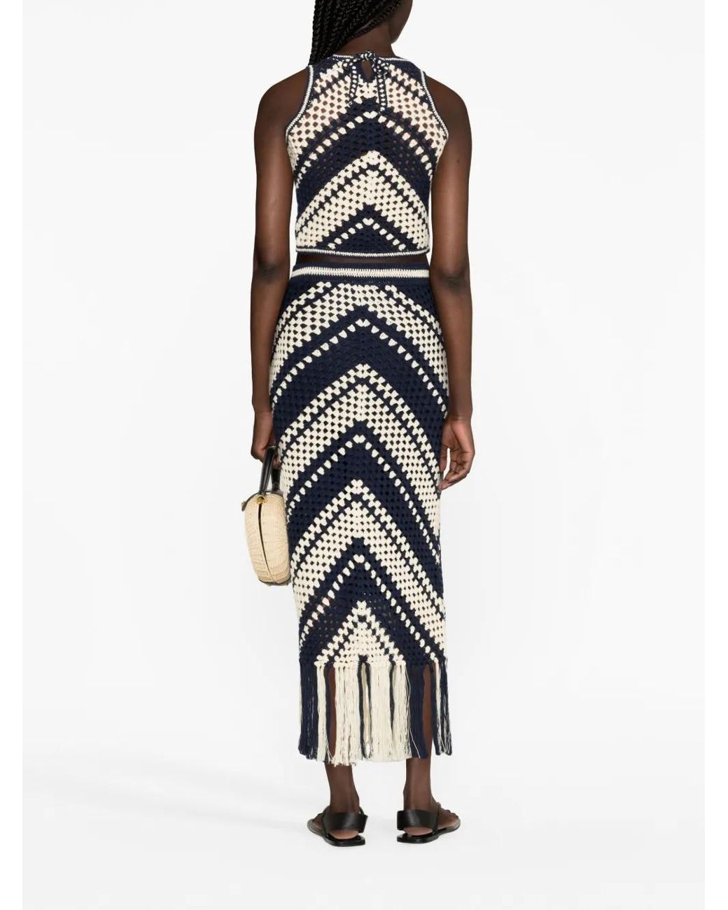 Zimmermann Blue Chintz Crochet Fringed Skirt