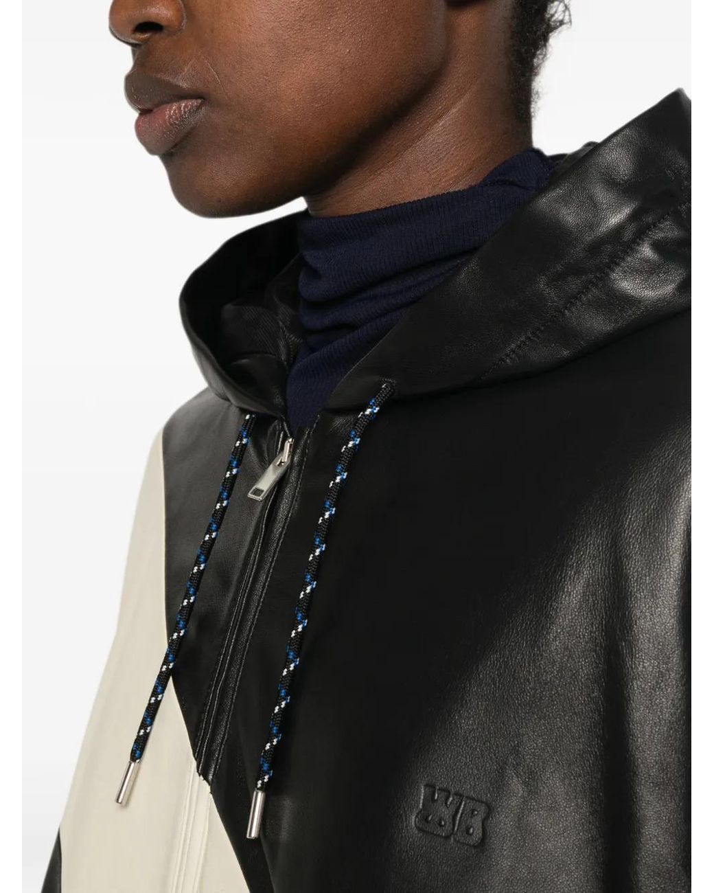Wales Bonner Black Vista Diagonal-Stripe Leather Jacket