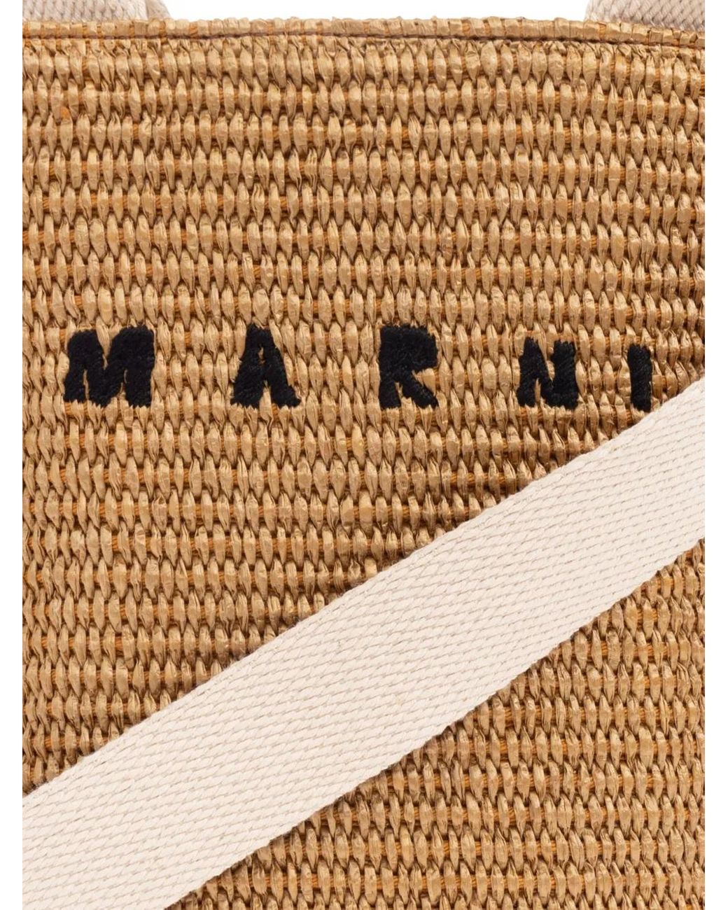 Marni White Raffia-Effect Tote Mini Bag