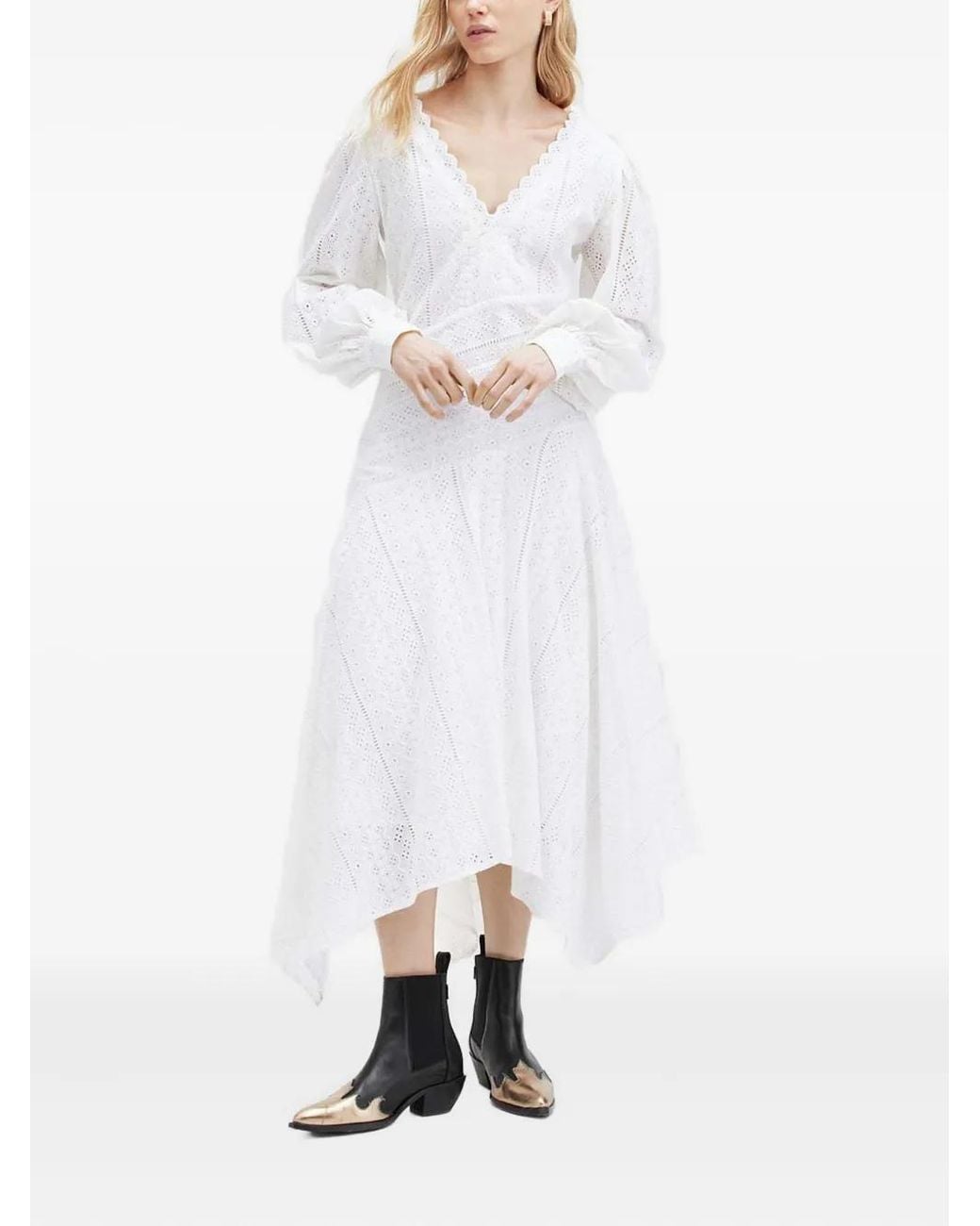 AllSaints White Aviana Eyelet-Embroidered Asymmetric Dress