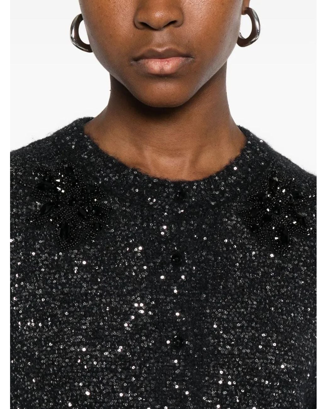 Erdem Black Floral-Appliqué Cardigan
