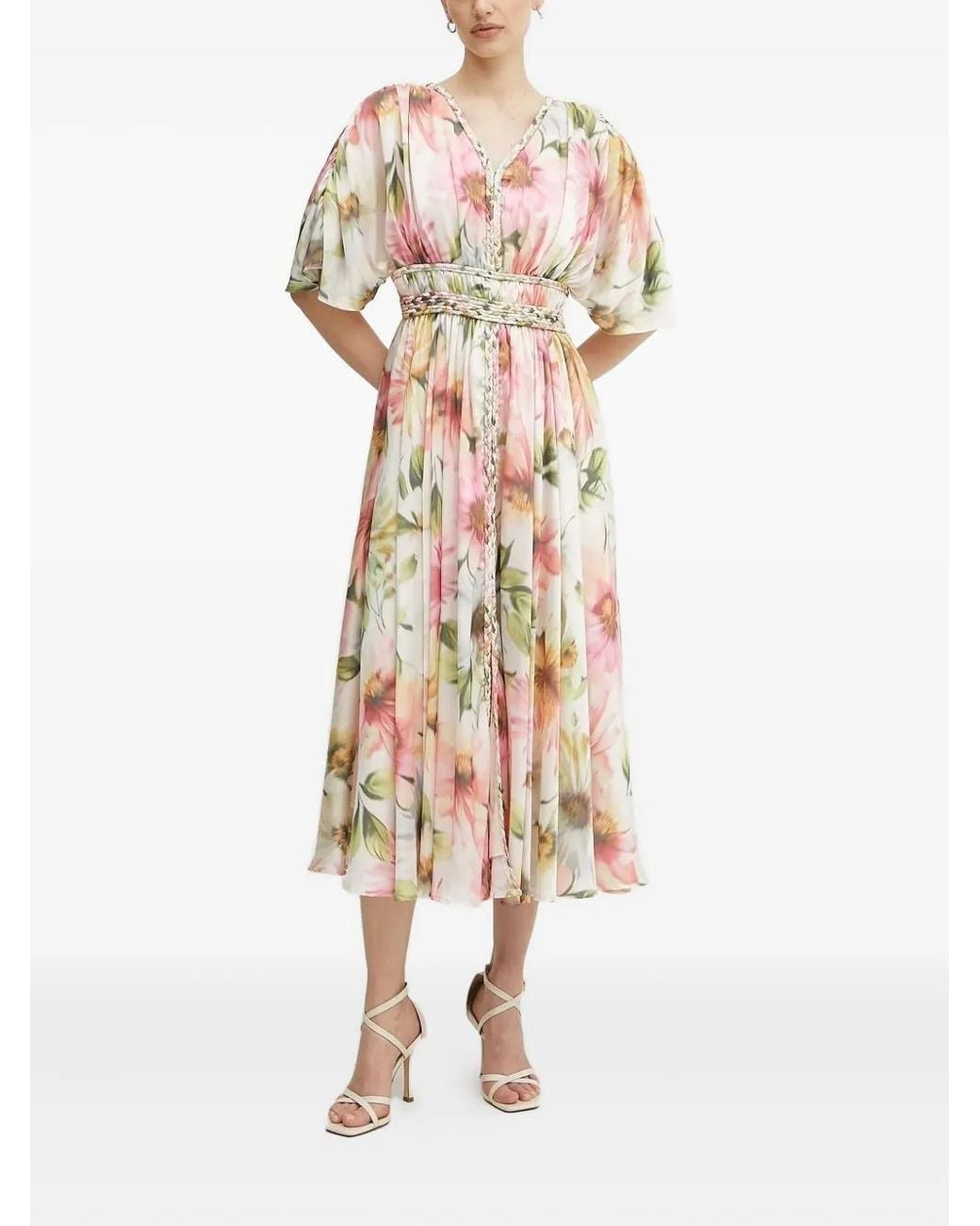 knee length dresses for ladies GUESS - Chiffon Flounced Midi Dress | Tiered Chiffon Dress