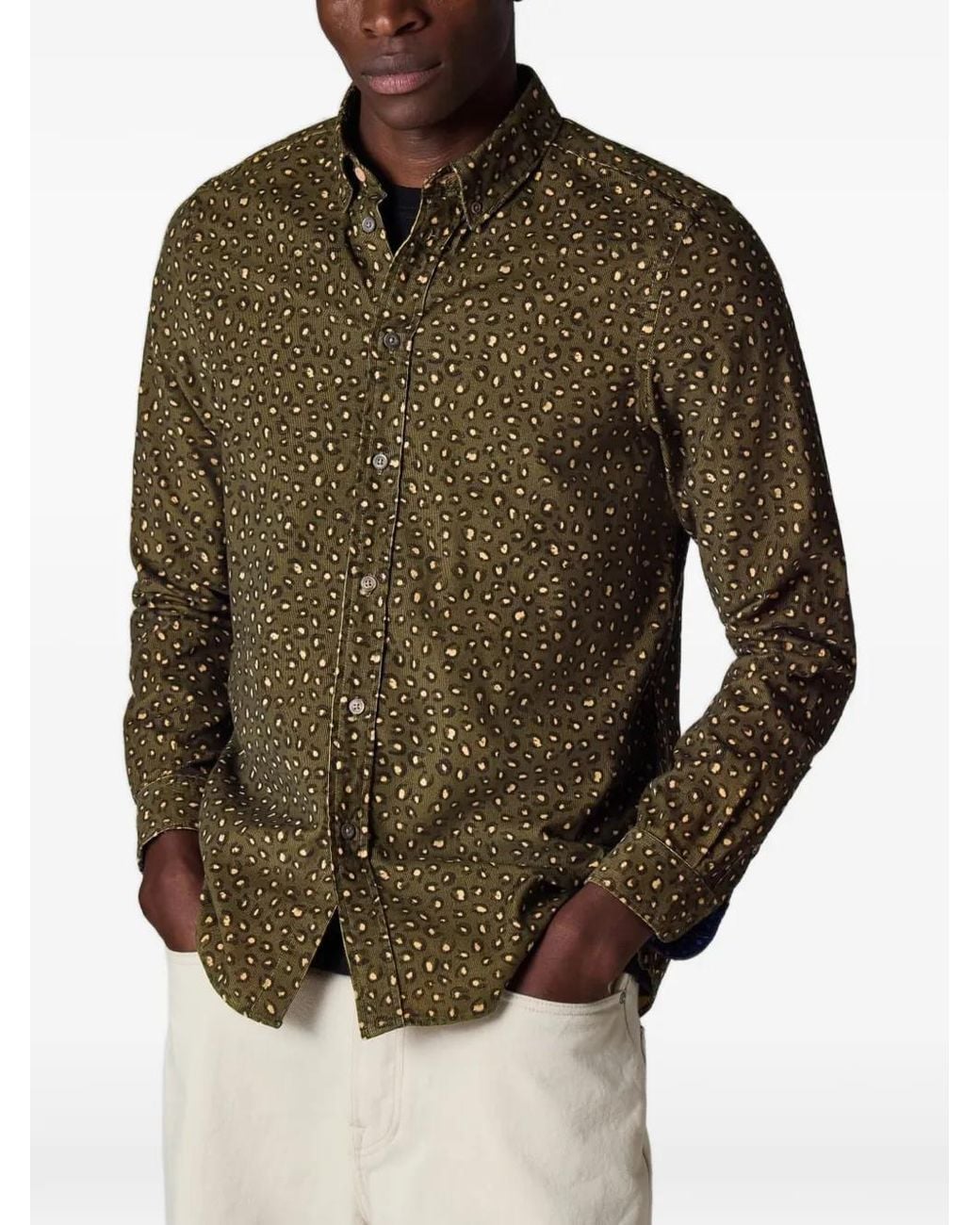 Paul Smith Green Animal' Print Corduroy Button-Down Shirt for men