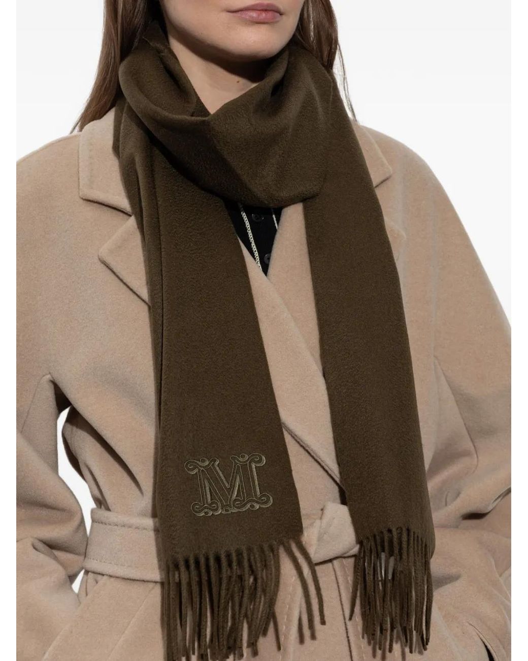 Sciarpa Con Logo Ricamato E Frange di Max Mara in Green