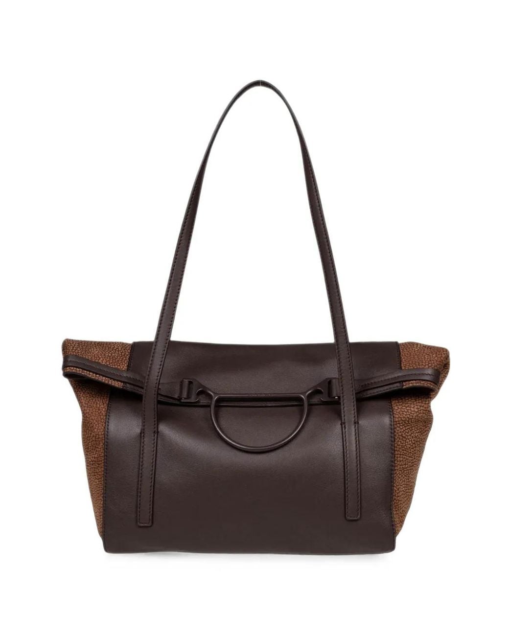 Borbonese Brown Medium Shopping Logo-Plaque Pebbled-Effect Tote Bag