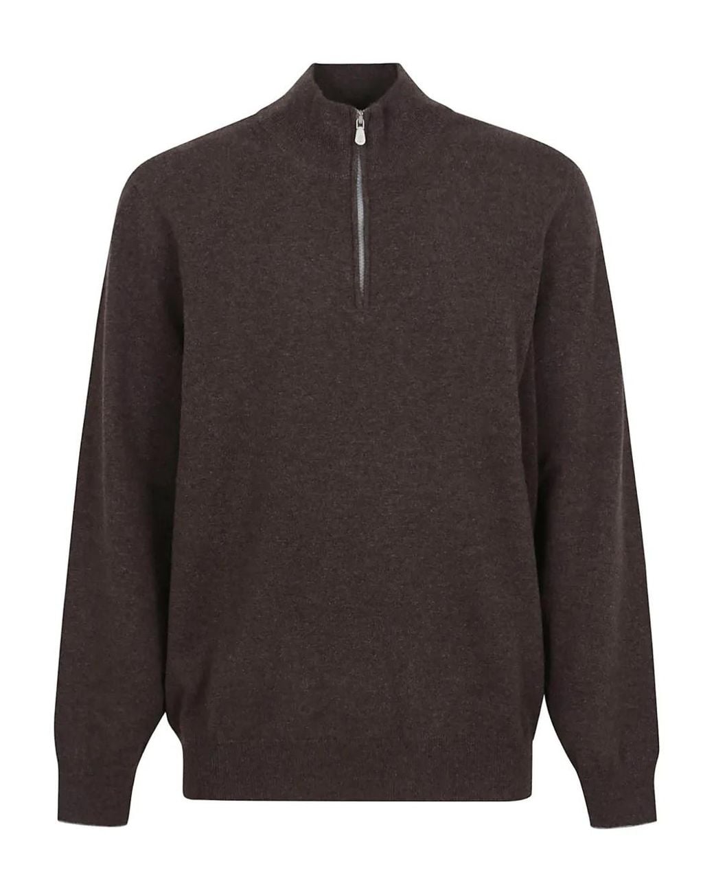 Brunello Cucinelli Brown Cashmere Sweater With Half Zip for men