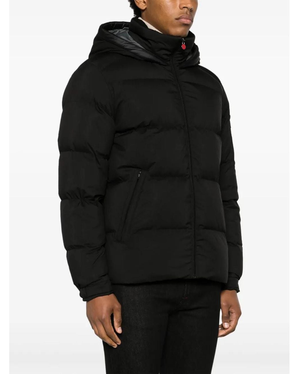 Kiton Black Logo-Patch Quilted Hooded Jacket for men