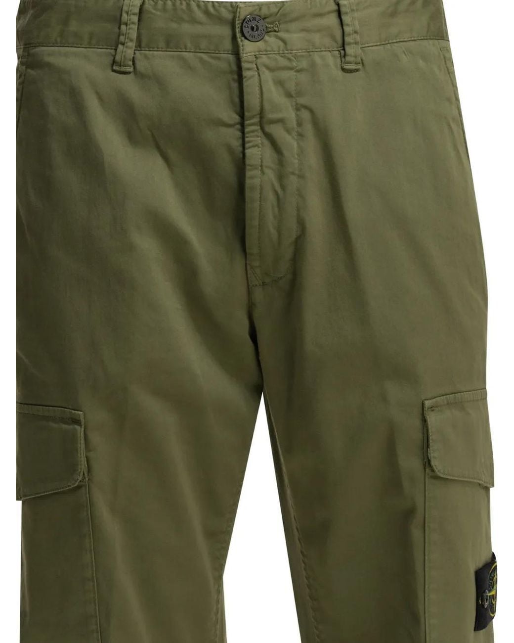 Stone Island Green Logo-Patch Cargo Pants for men