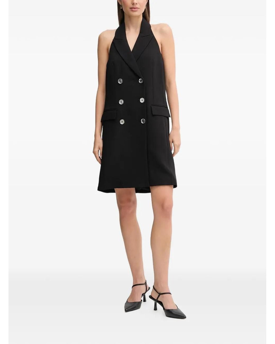 Vestido Corto Con Cuello Halter Y Botones DKNY de color Black