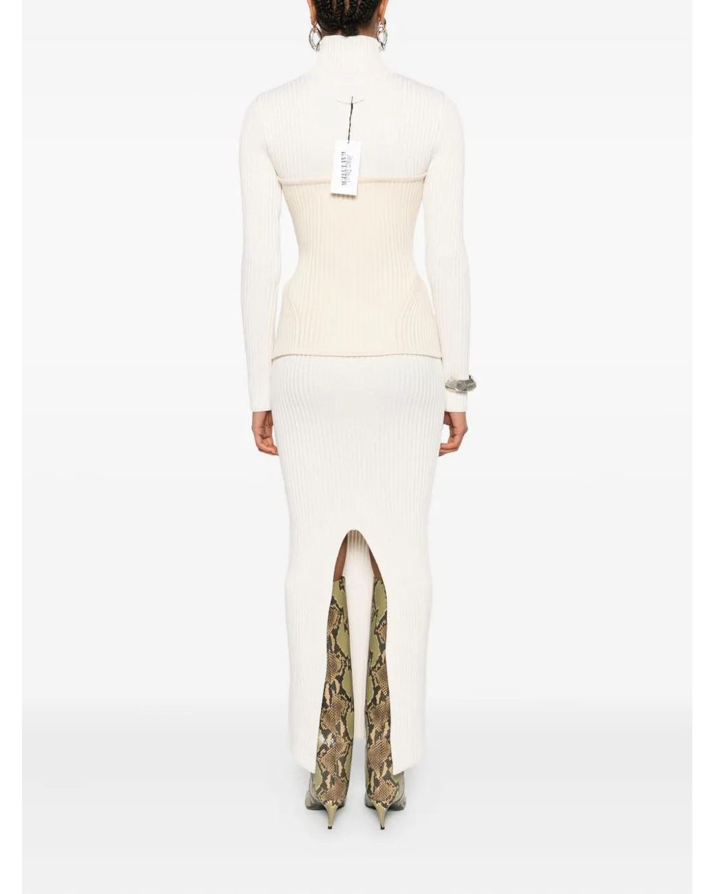 Jean Paul Gaultier White Ankle-Length Off- Ribbed Knit Dress