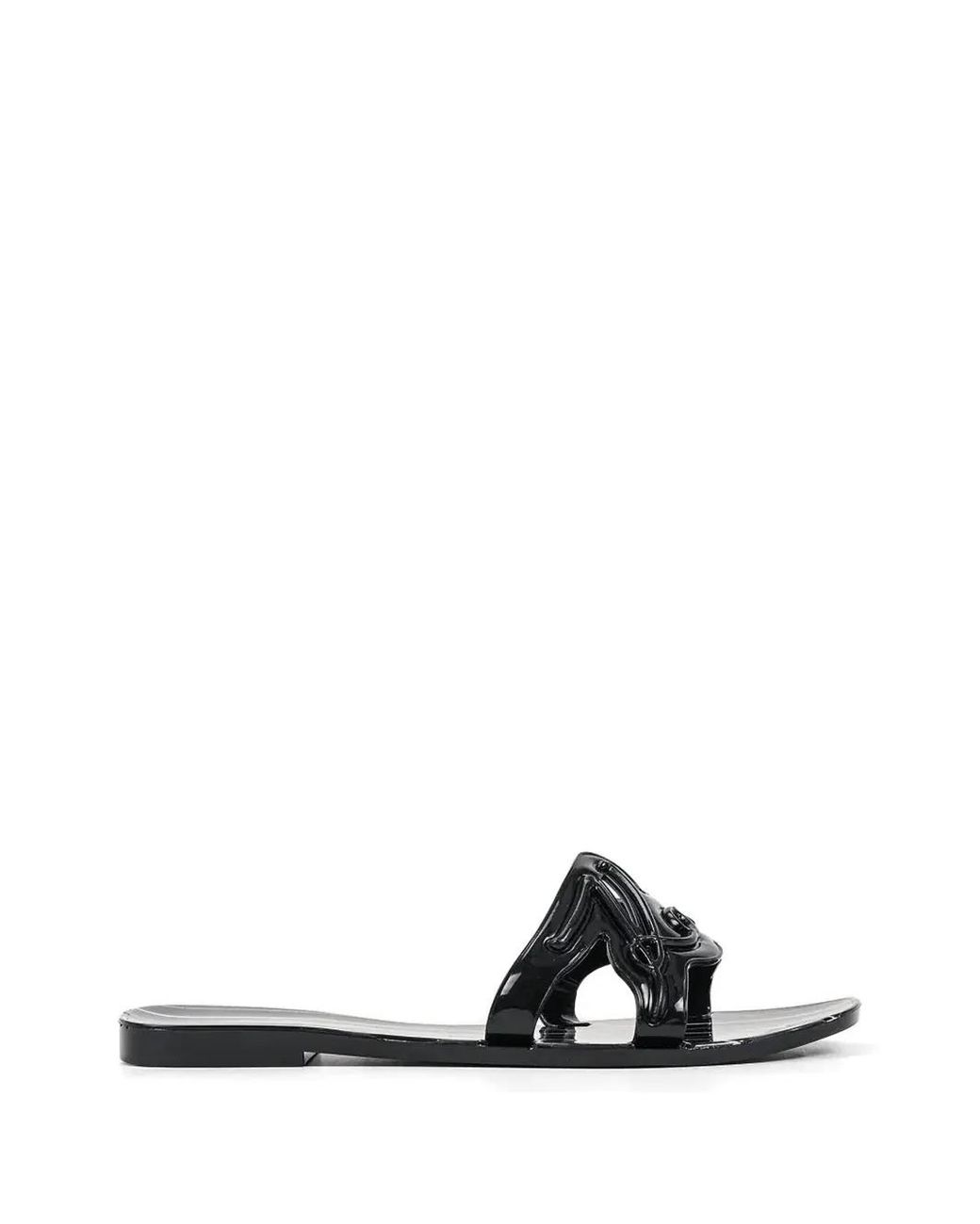 Karl Lagerfeld White Logo-Plaque Striped Slides