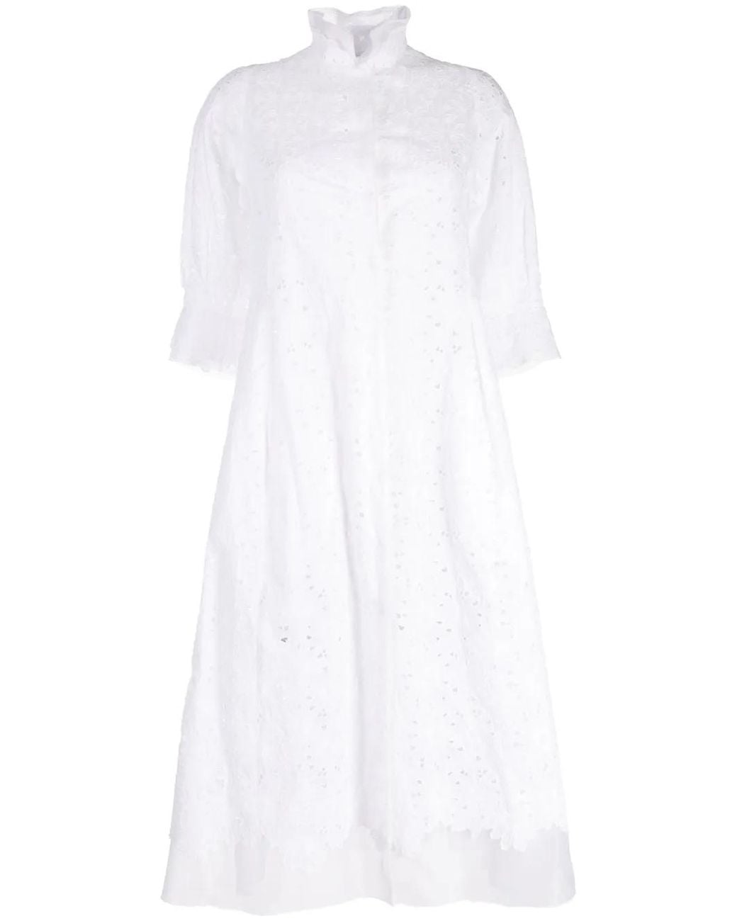 Shiatzy Chen White Sheer-Lace Cotton Long Coat