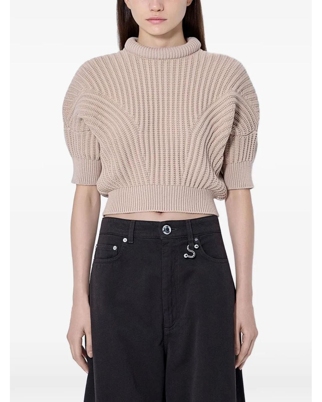Sportmax Natural Ribbed-Knit Cropped Sweater