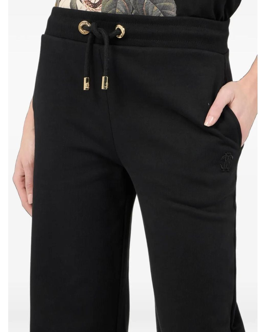 Roberto Cavalli Black Drawstring-Waist Wide-Leg Track Pants
