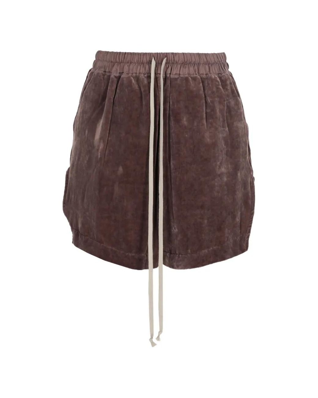 Rick Owens Brown Velvet Drawstring Mini Shorts