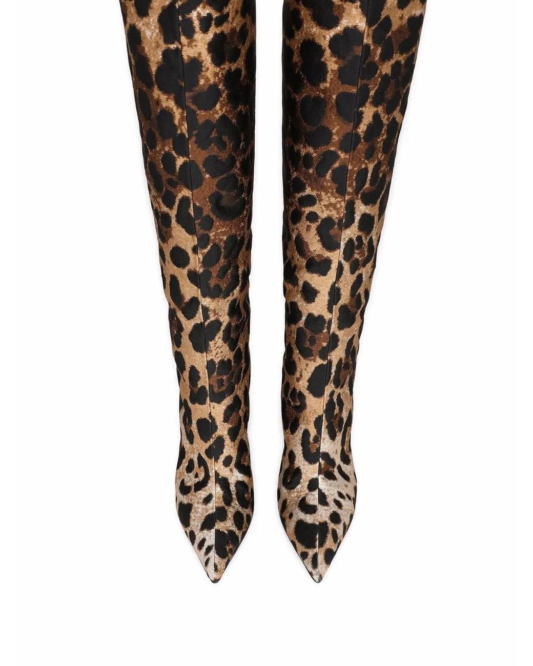 Dolce & Gabbana Brown Leopard-Print Jacquard Knee-Length Boots