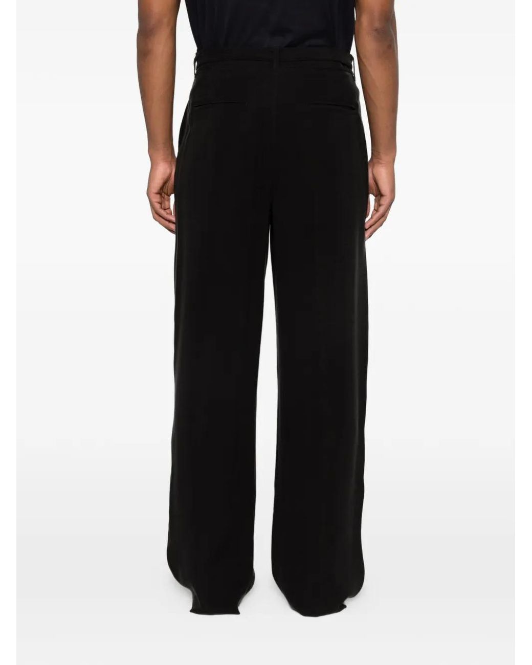 Giorgio Armani Black Cupro Basketweave Single-Pleat Trousers for men