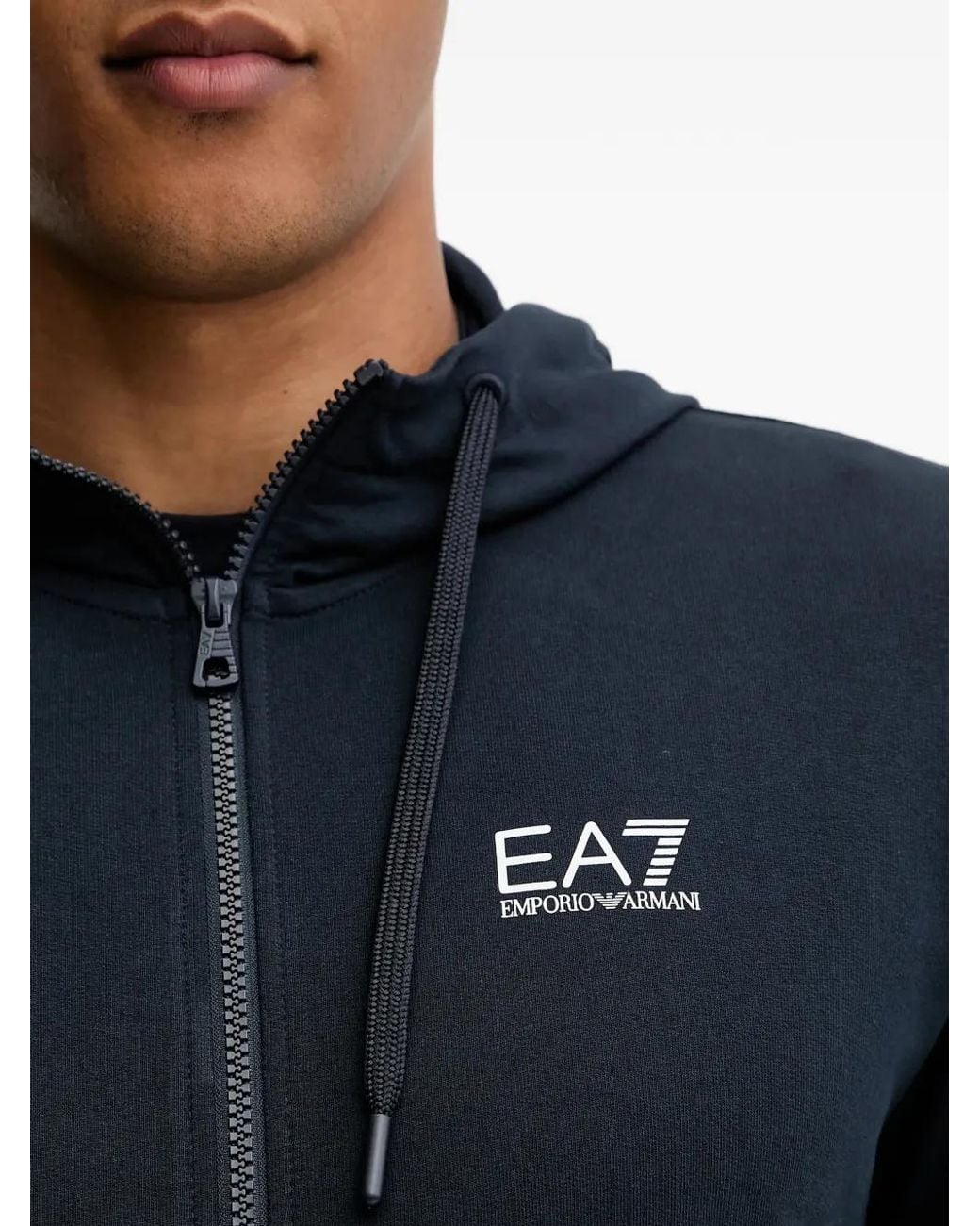 EA7 Blue Logo-Print Zip-Up Hoodie for men