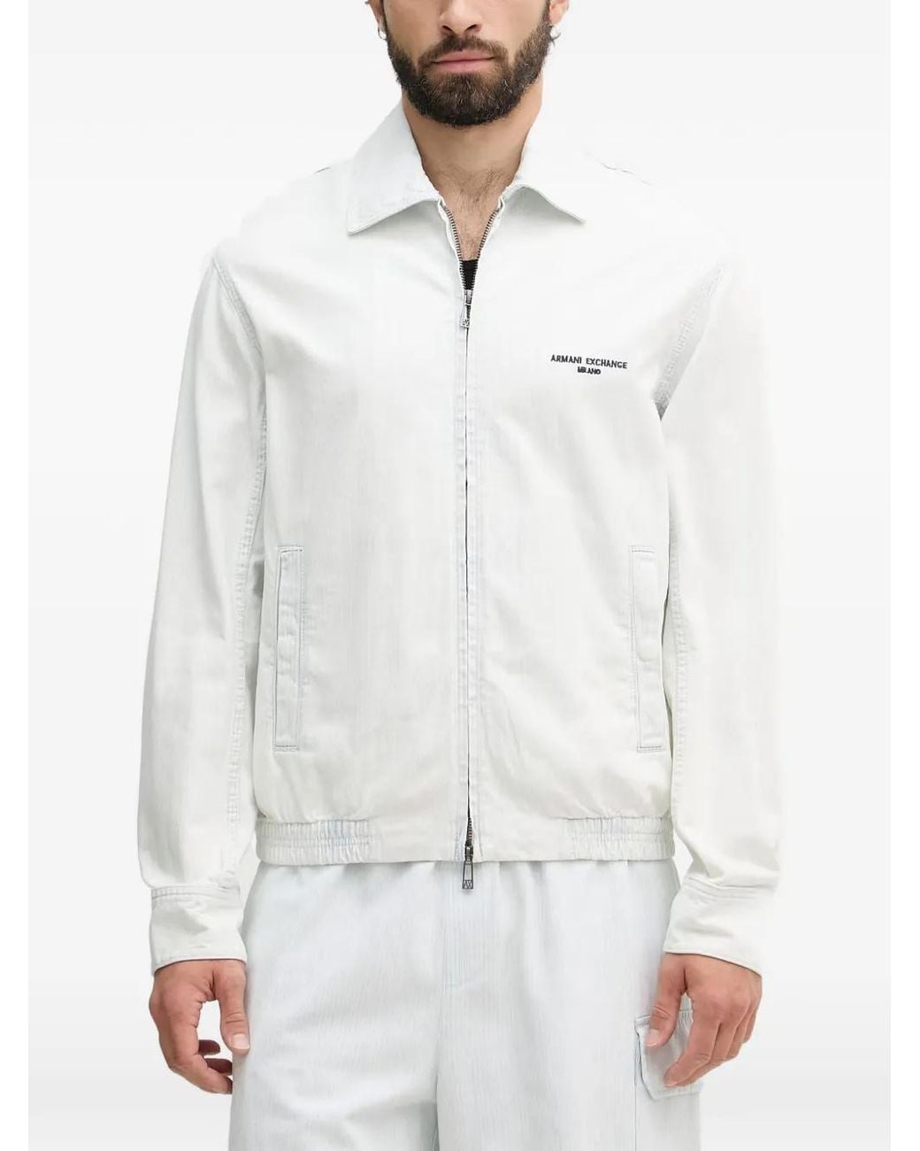 ARMANI EXCHANGE White Logo-Embroidered Zip-Up Jacket for men