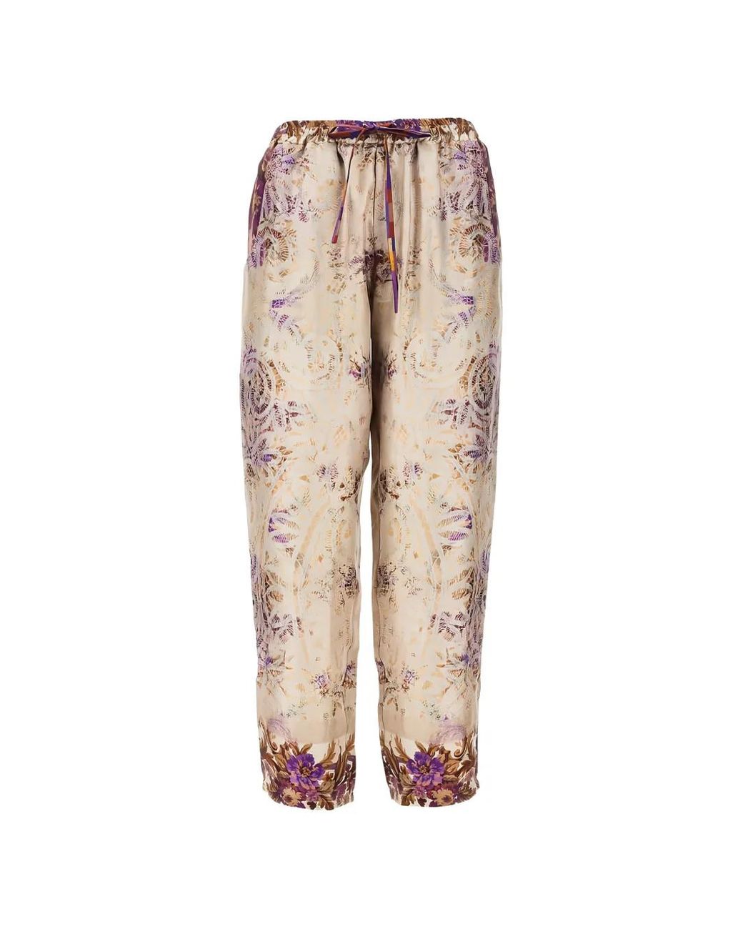 Pierre Louis Mascia Natural Floral-Print Silk Trousers