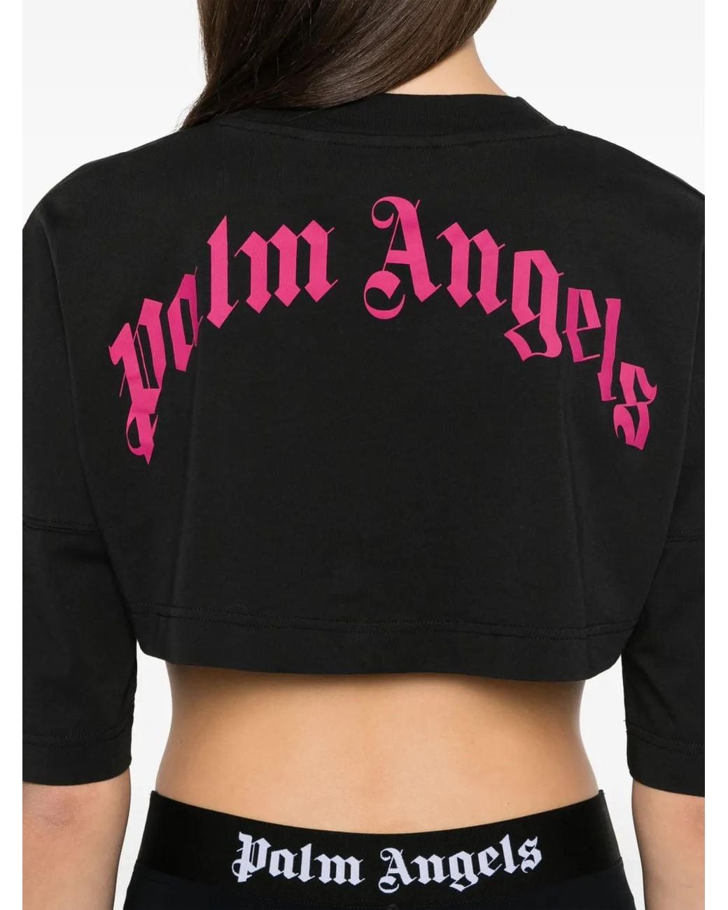 Palm Angels Black Cropped T-Shirt With Print