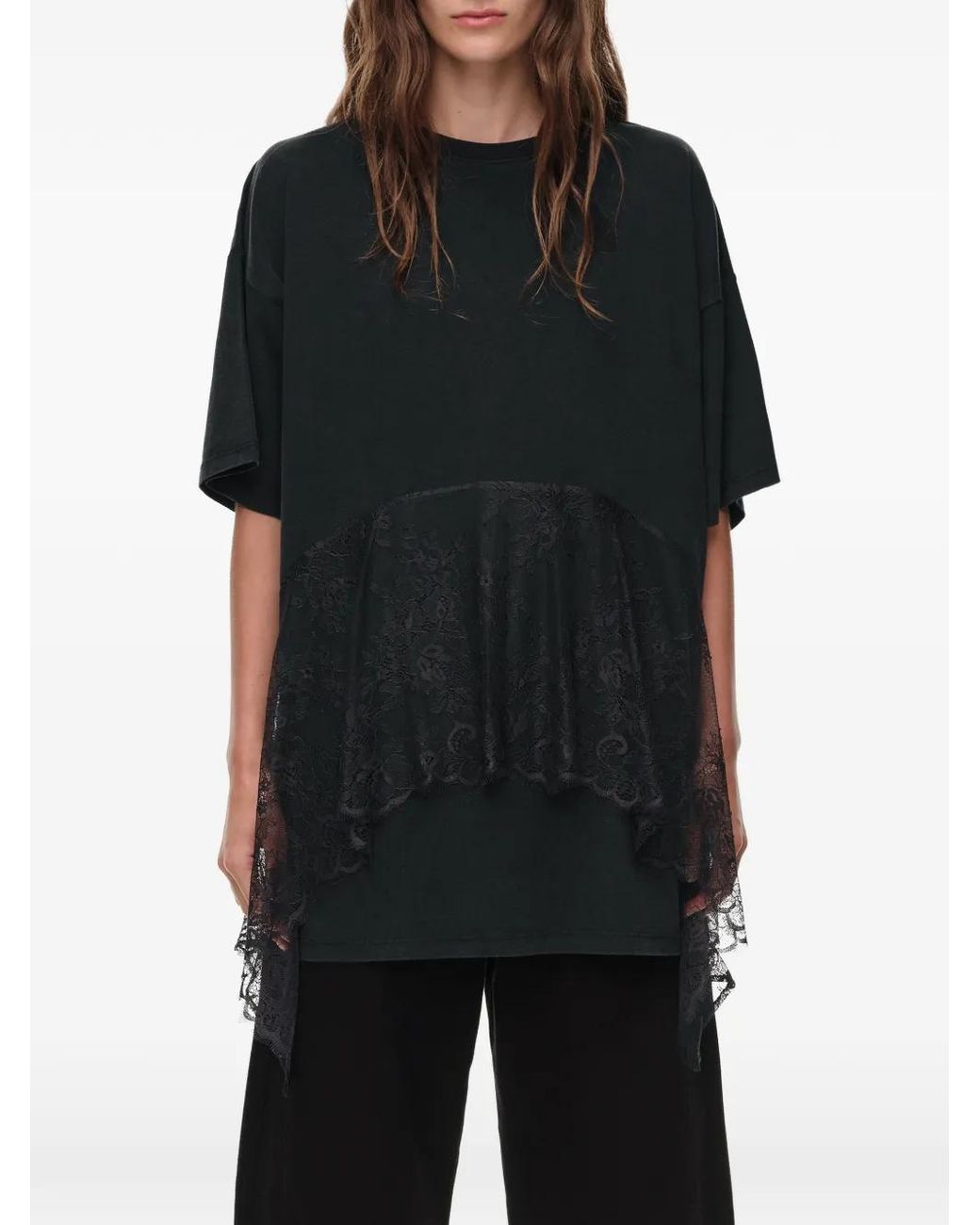 Bimba Y Lola Black Wash Lace Ruffle T-Shirt