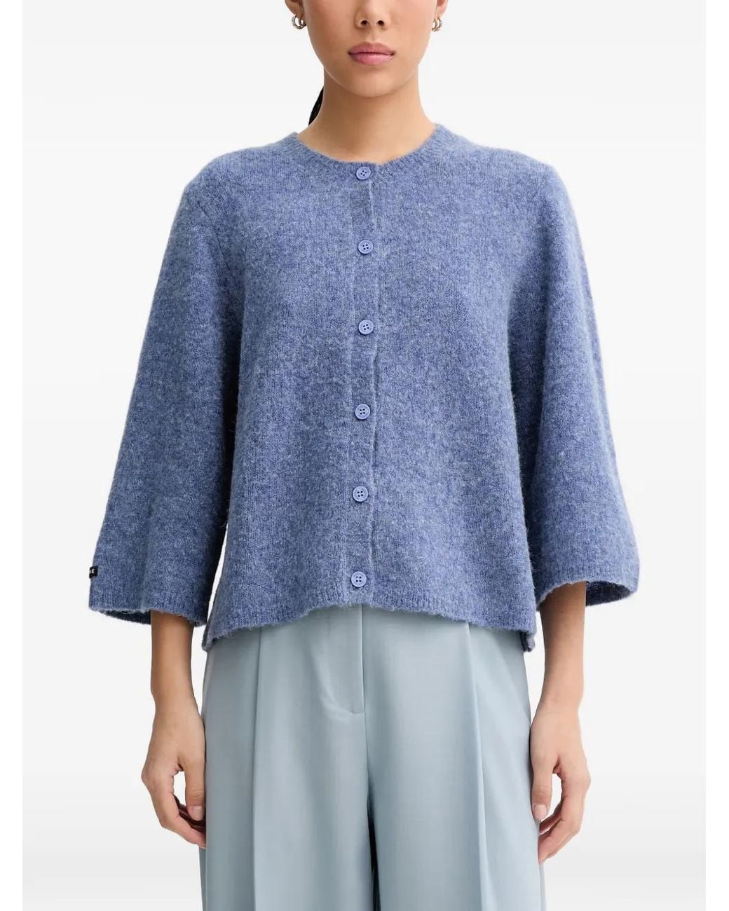Munthe Blue Nabilla Button-Up Wide-Sleeve Cardigan