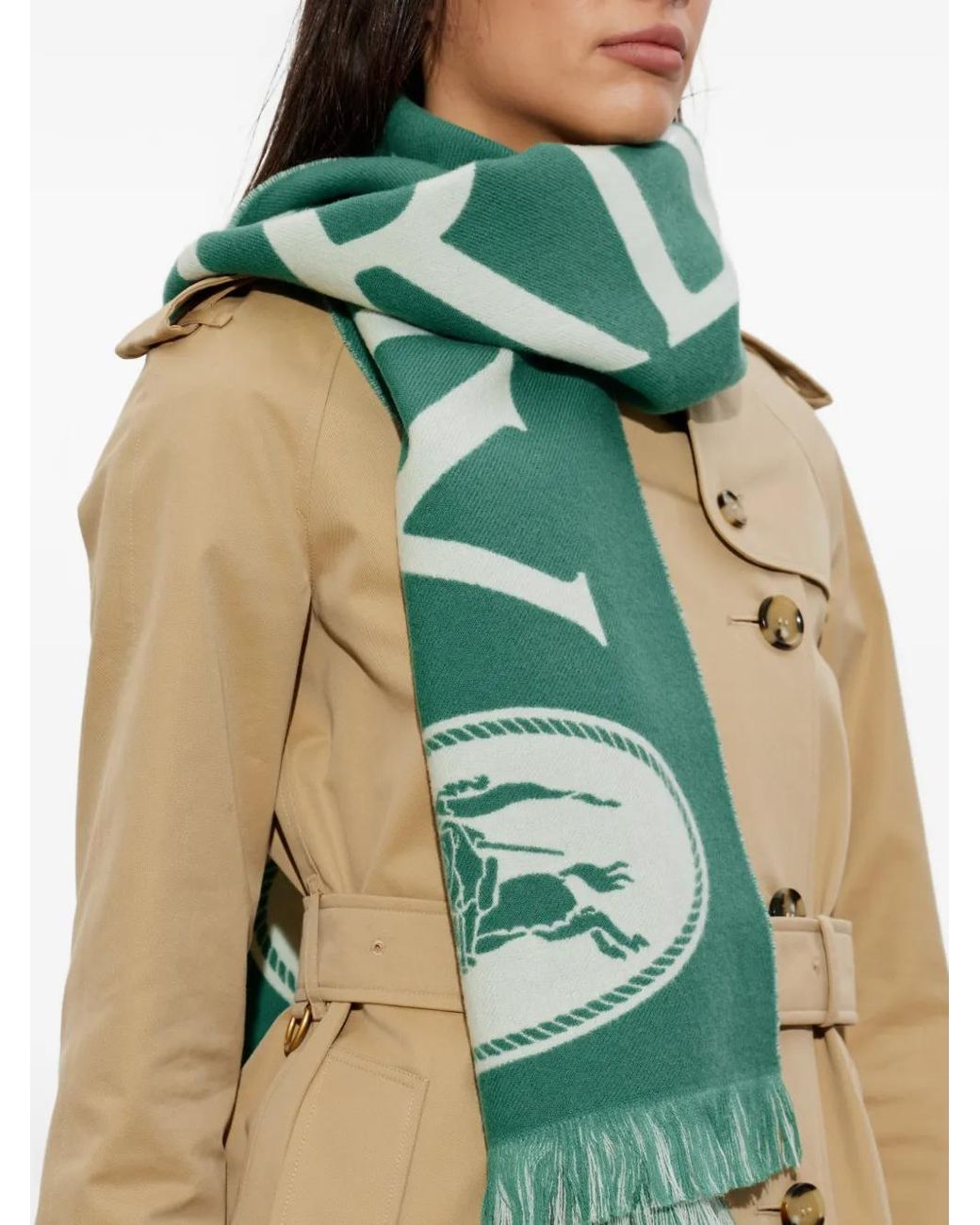 Burberry Green Logo Wool Scarf