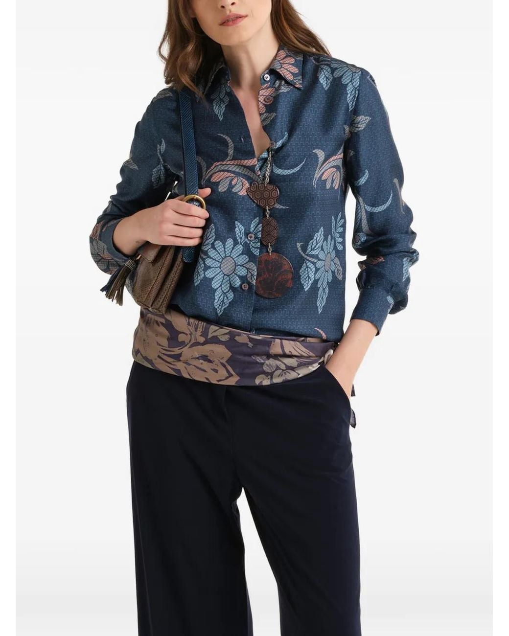 Maliparmi Blue Floral-Print Silk Shirt