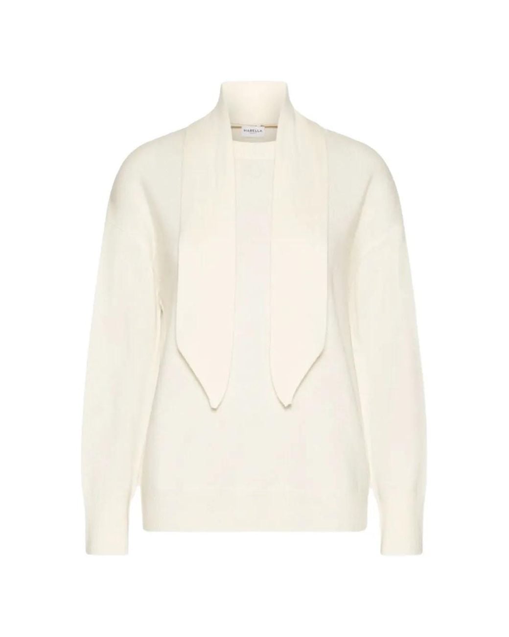 Marella White Scarf-Detail Long-Sleeve Sweater