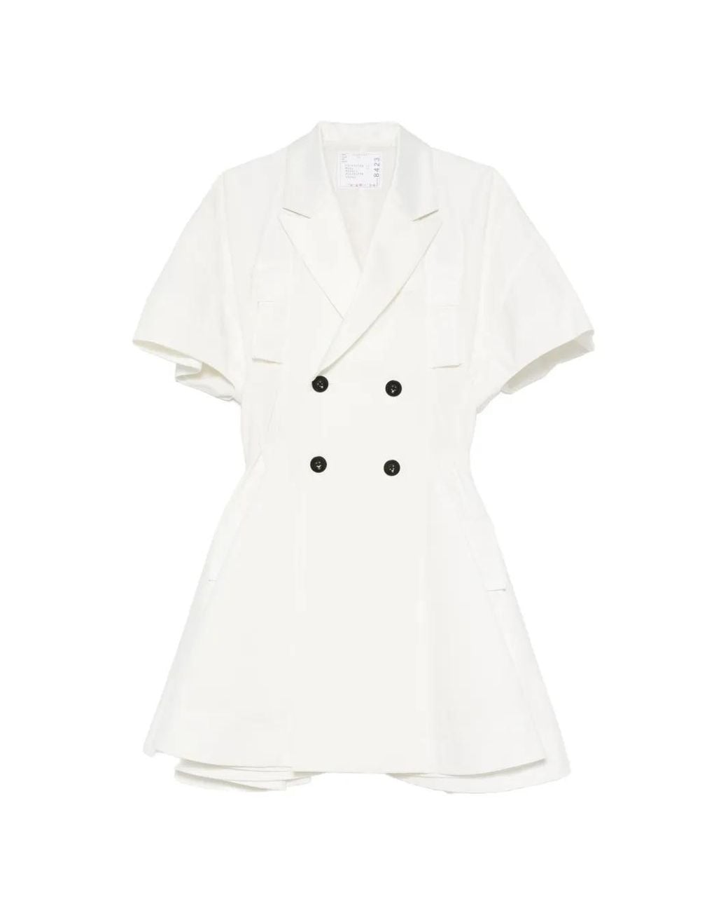 Sacai White Double-Breasted Flared Dress