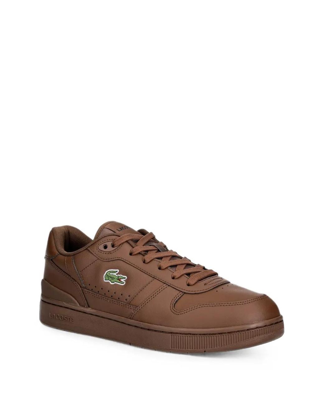 Lacoste Brown T-Clip Logo-Patch Leather Sneakers for men