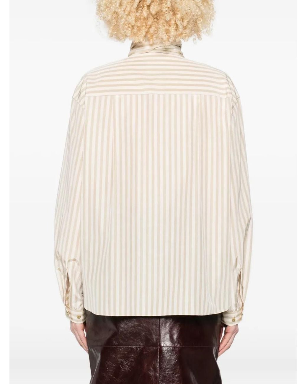 Forte_forte White Striped Tie-Neck Shirt