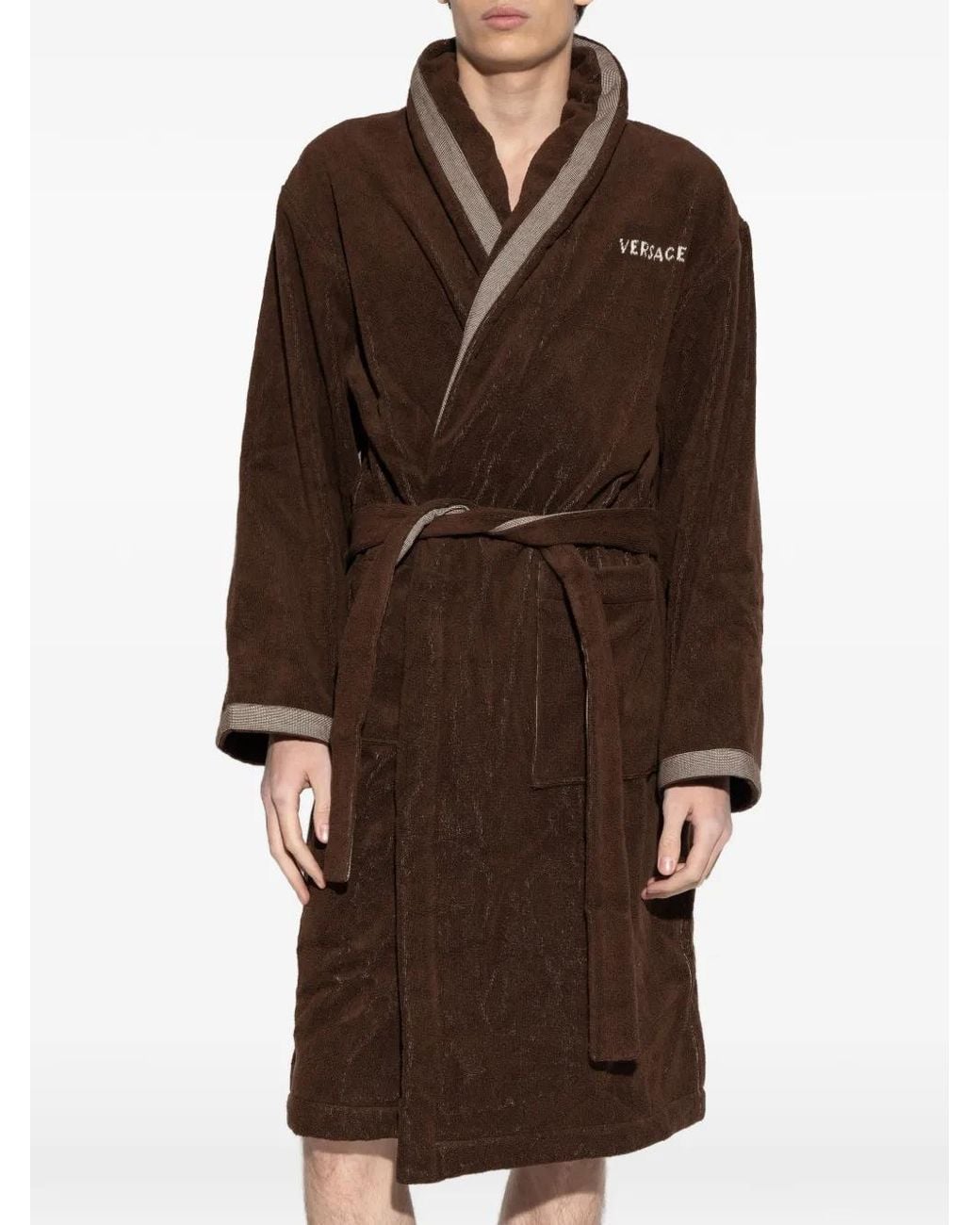 Versace Brown Cotton-Terry Jacquard Dressing Gown