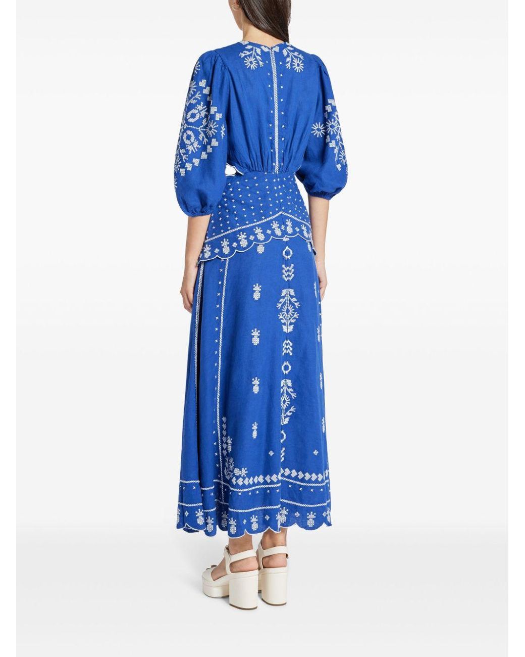 FARM Rio Embroidered Cut-out Maxi Dress in Blue | Lyst