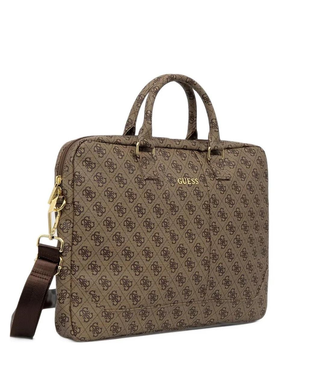 Guess Brown Monogram-Print Laptop Bag