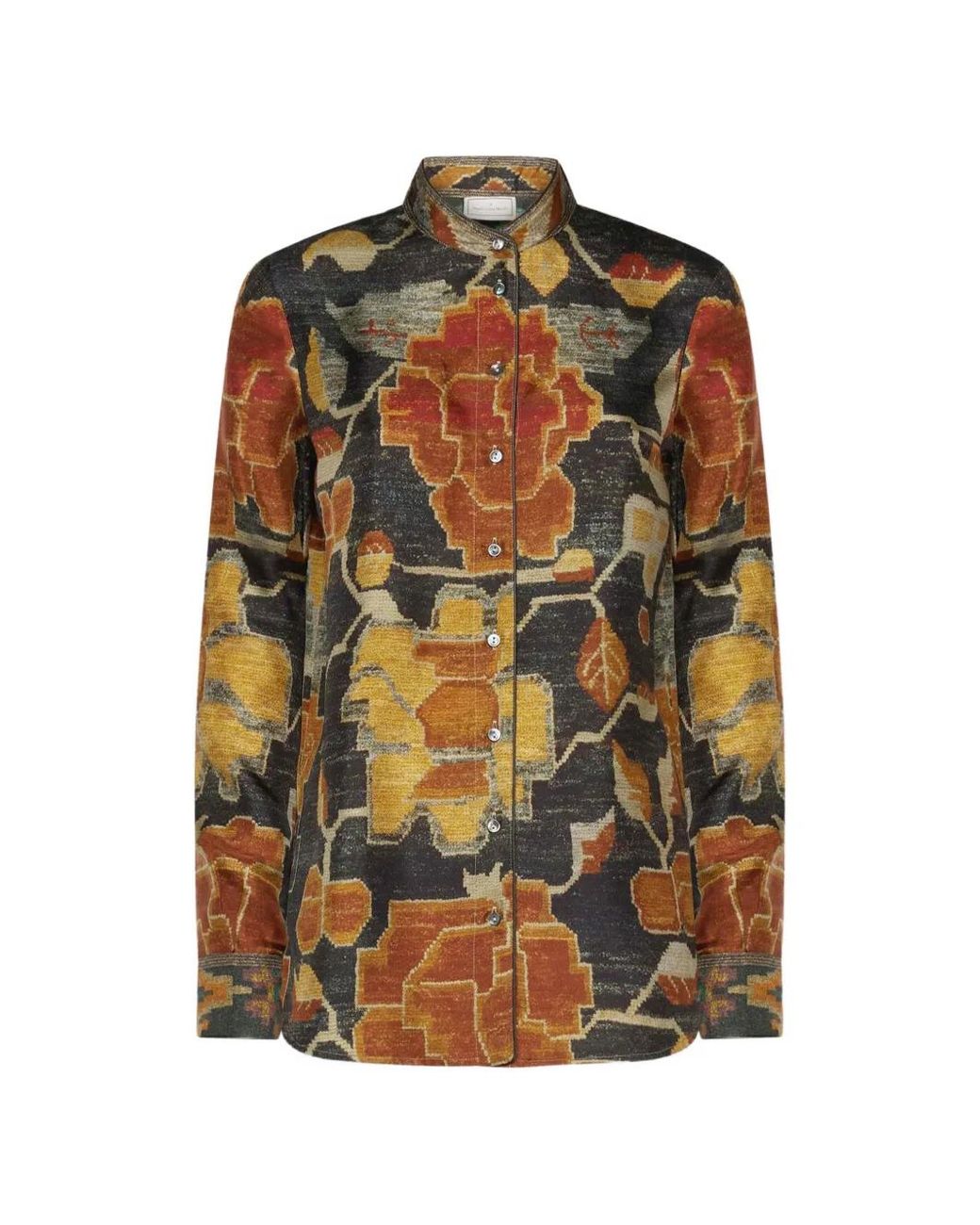 Pierre Louis Mascia Black Aloe Floral-Print Silk Shirt