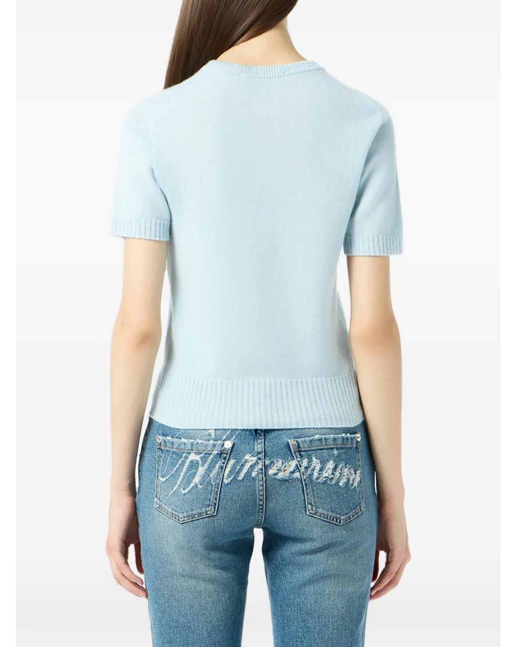 Blumarine Blue Short-Sleeve Sweater