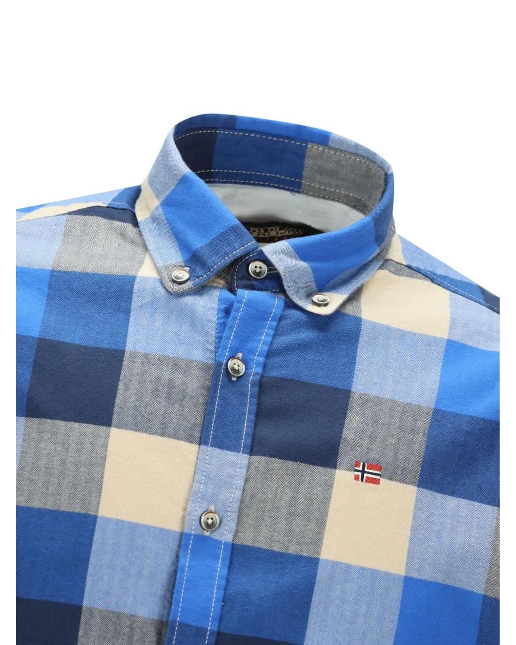 Napapijri Blue Checked Button-Down Shirt for men