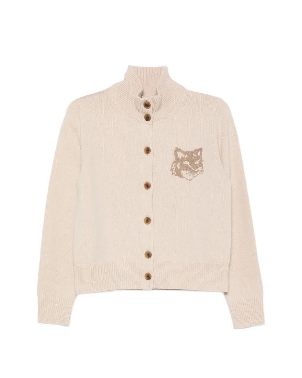 Maison Kitsuné Natural Bold Fox Head Intarsia-Knit Cardigan