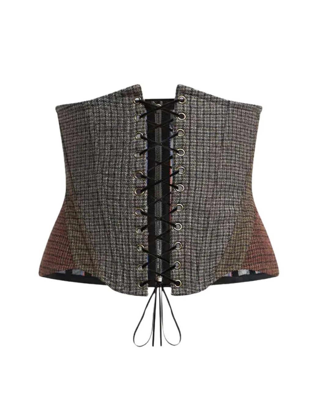Etro Gray Wool Corset Belt With Houndstooth Motif