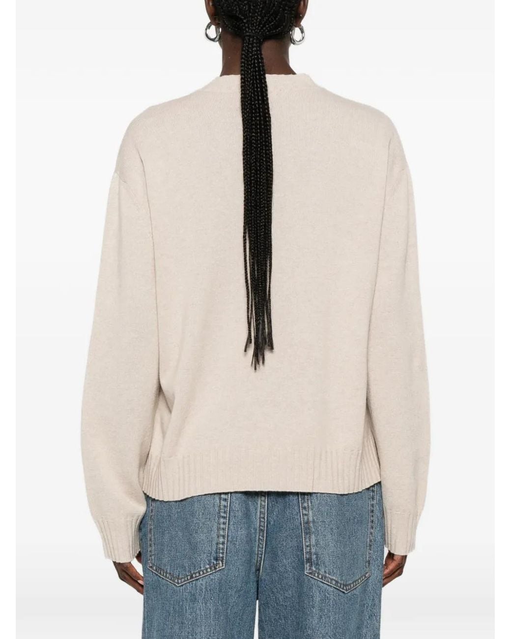 Fabiana Filippi Natural V Neck Sweater With Embrodery