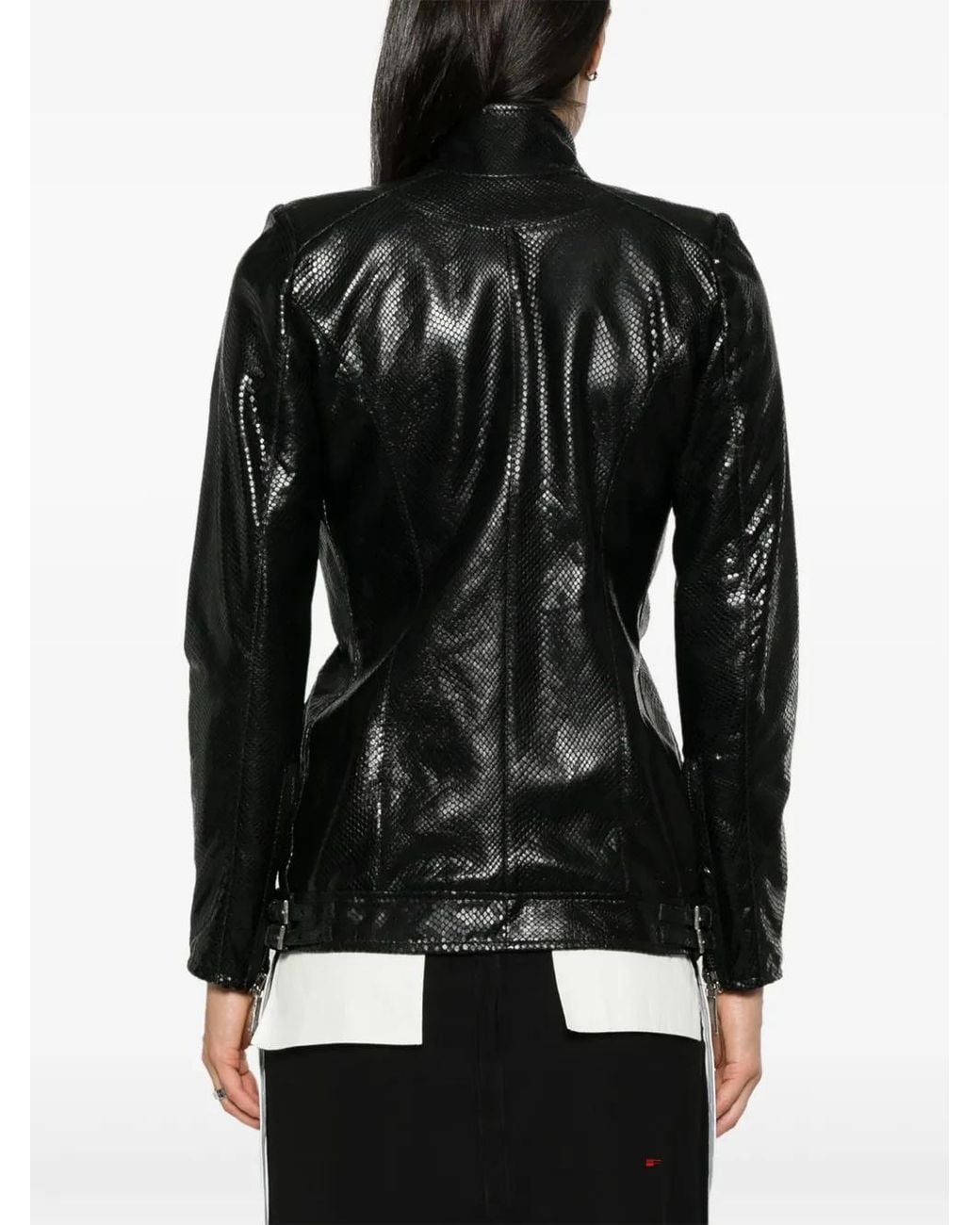 MITILIANE COUTURE Black Lizard Skin-Effect Leather Jacket
