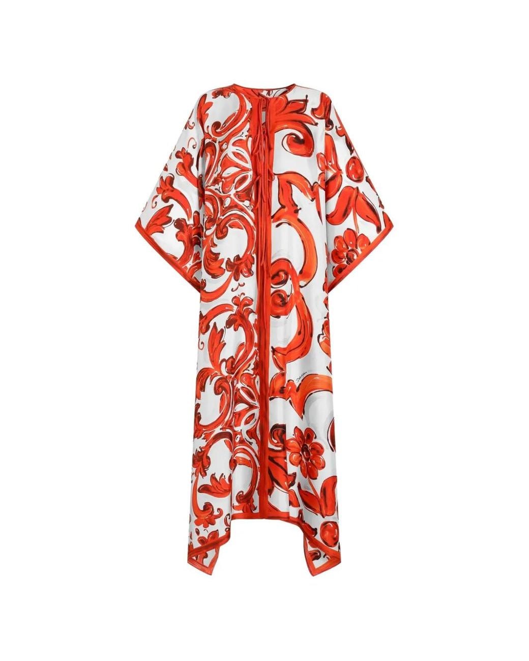 Dolce & Gabbana Red Majolica-Print Twill Kaftan Dress