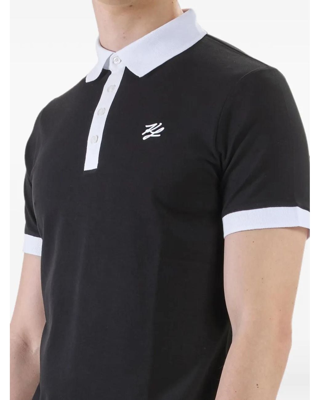 Karl Lagerfeld Black Karl Autograph Embroidered Polo Shirt for men