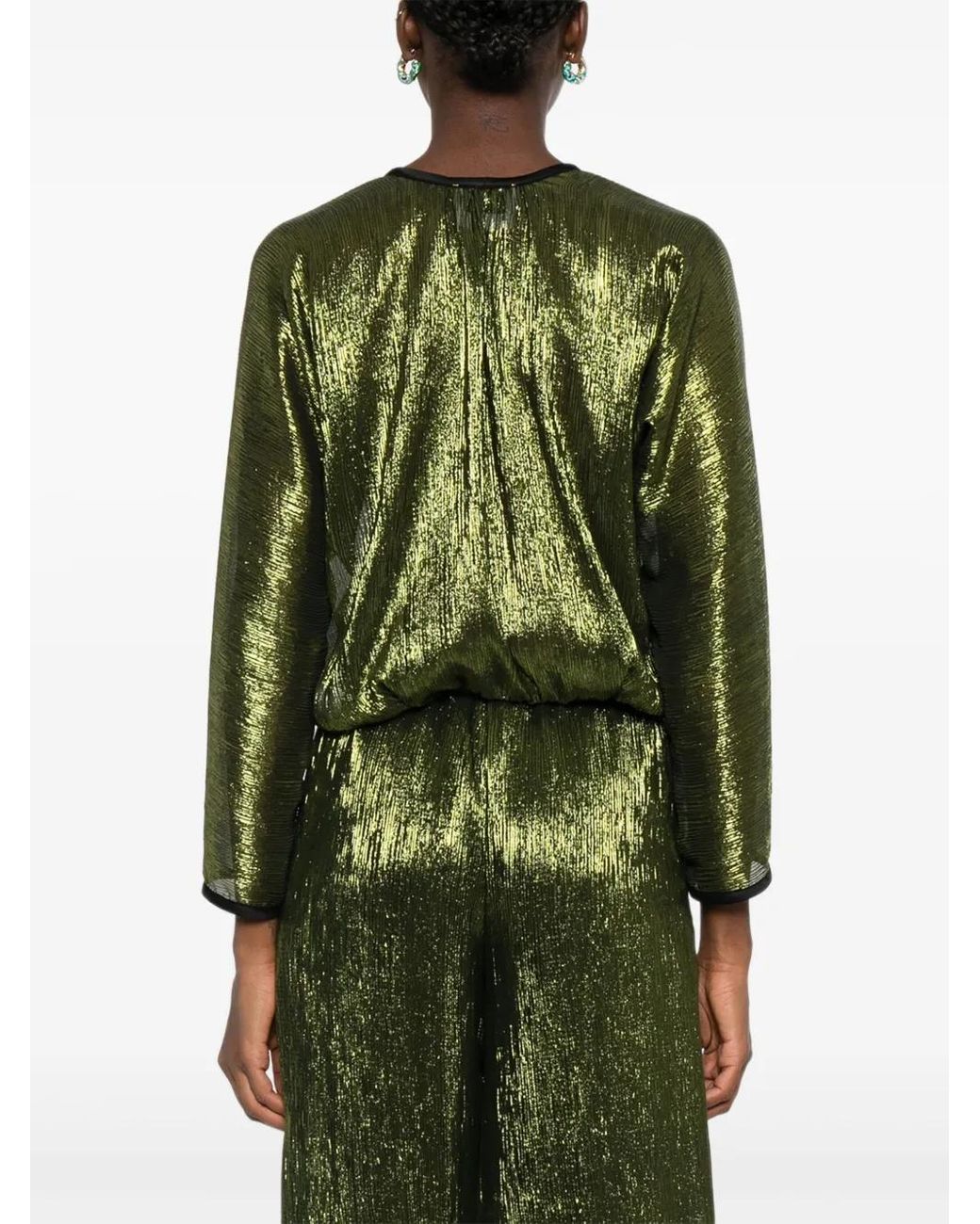 Forte_forte Green Metallic Wrap-Effect Top
