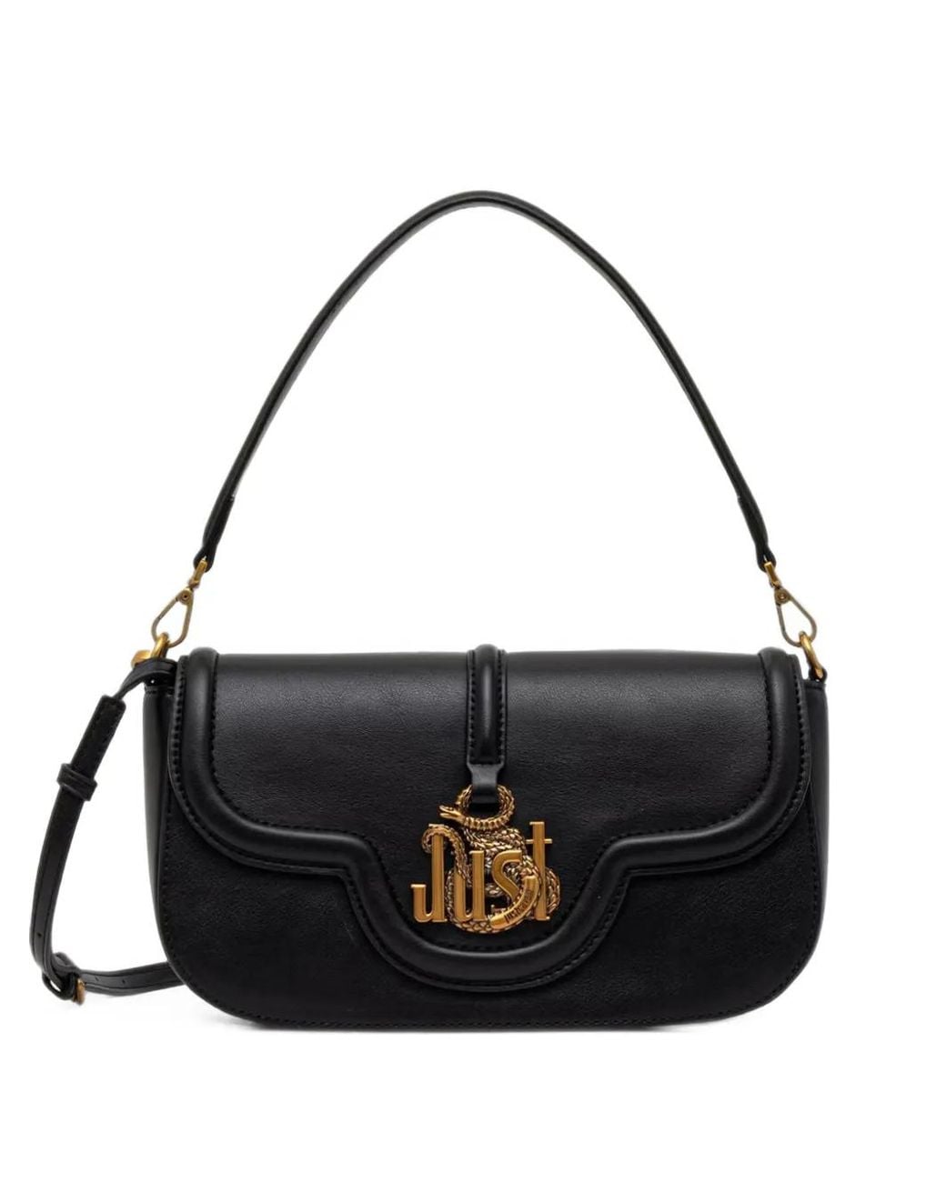 Just Cavalli Black Just Snake Logo-Plaque Shoulder Bag