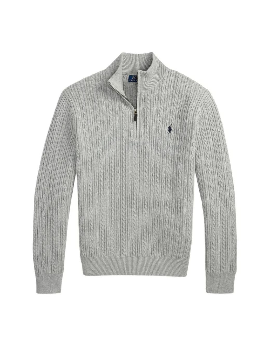 Polo Ralph Lauren Gray Cable-Knit Quarter-Zip Sweater for men
